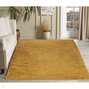 Oxford OXF00 Plain Plush Soft Stain-Resistant Textured Polypropylene Shaggy Gold Rug-Desire Rugs-Rug Love - The Most Loved Rug Store